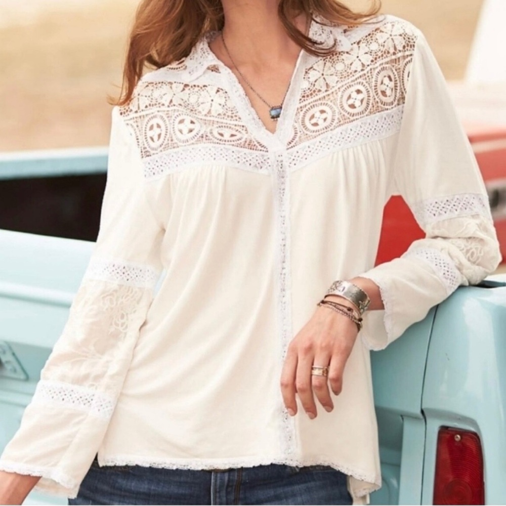 Sundance Women’s Off White Lace Detail Long Sleeve Top Size Medium